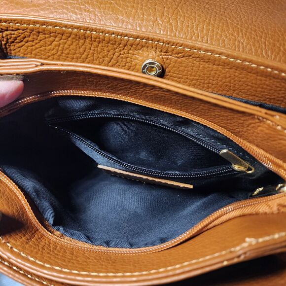 CHEVAL Firenze Italy Purse Brown Pebbled Leather Crossbody Foldover Flap Bag - Picture 9 of 16